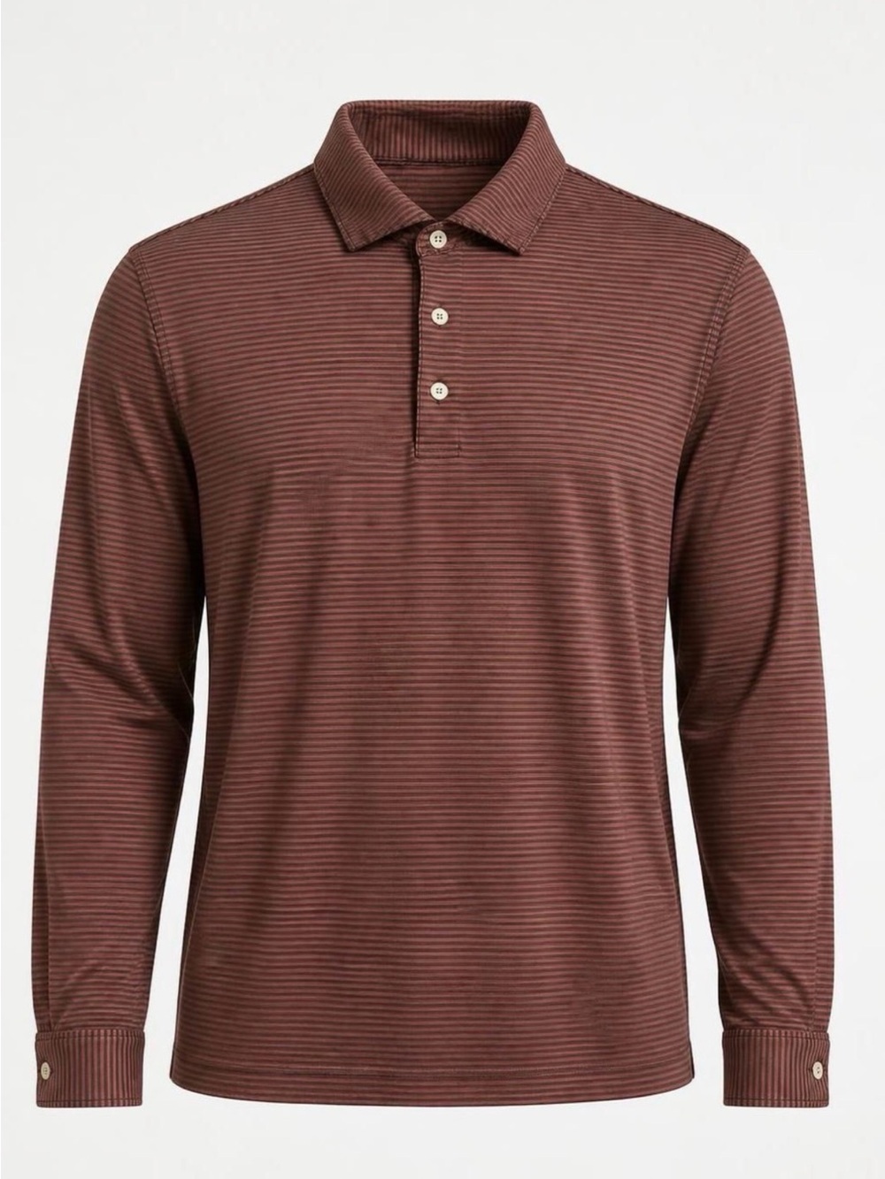 Theory Men's Long Sleeve Polo - Brown Thin Stripe size M